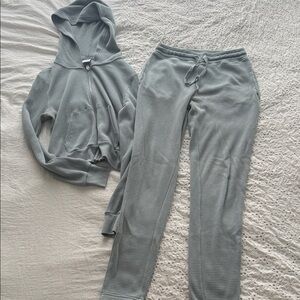 Aritzia Sage Green (almost blueish in person) Waffle Lounge Set
